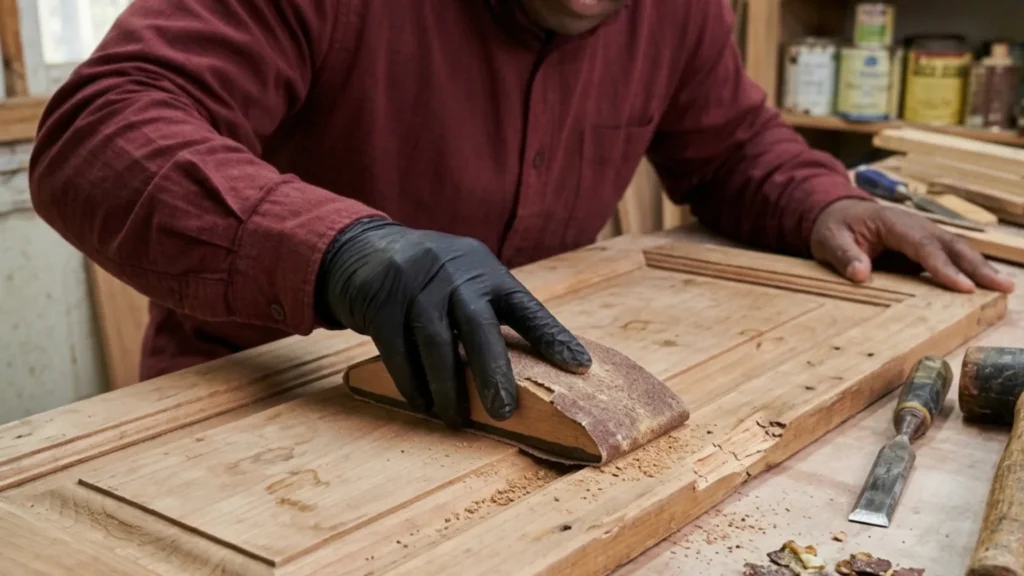 Man repairing Melamine Kitchen Cabinets