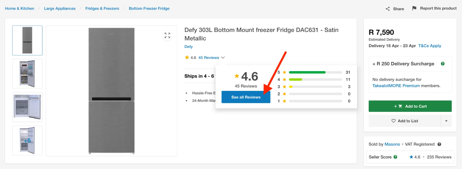 Most Energy-Efficient Fridge Brands in South Africa 4 Takealot.com screenshot - fridge power consumption review