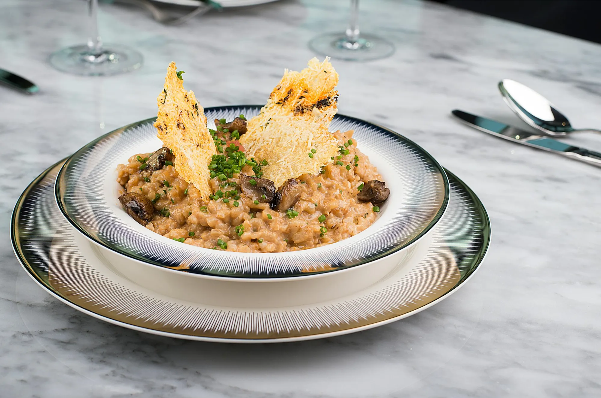 mushroom risotto cooked with red wine 