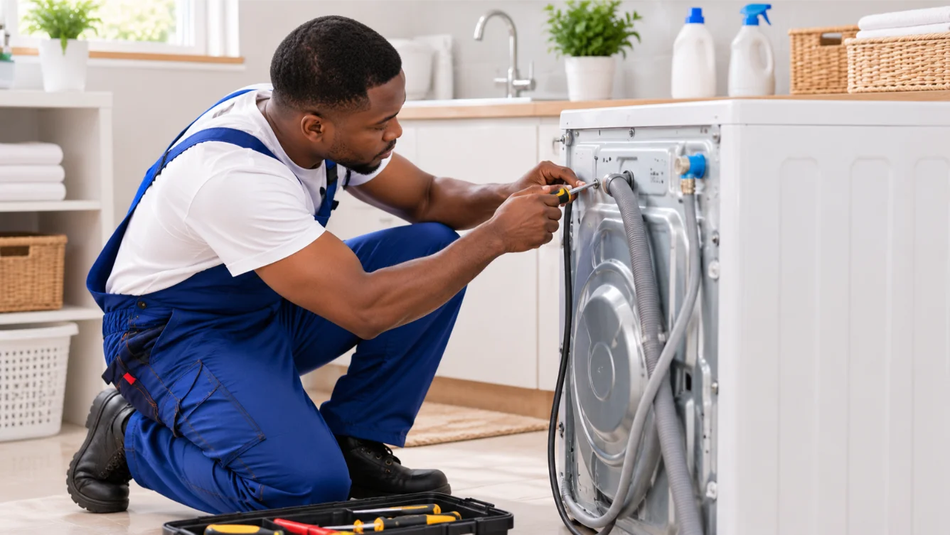 Washing Machine Shaking Too Much? 9 Causes & Fixes (SA Guide) 4 Technician inspecting/repairing washer